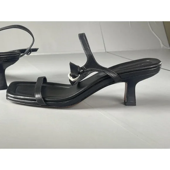 Vince Sandals Womens Size 8 Black Leather Square Toe Slingback Kitten Heel - Picture 8 of 11